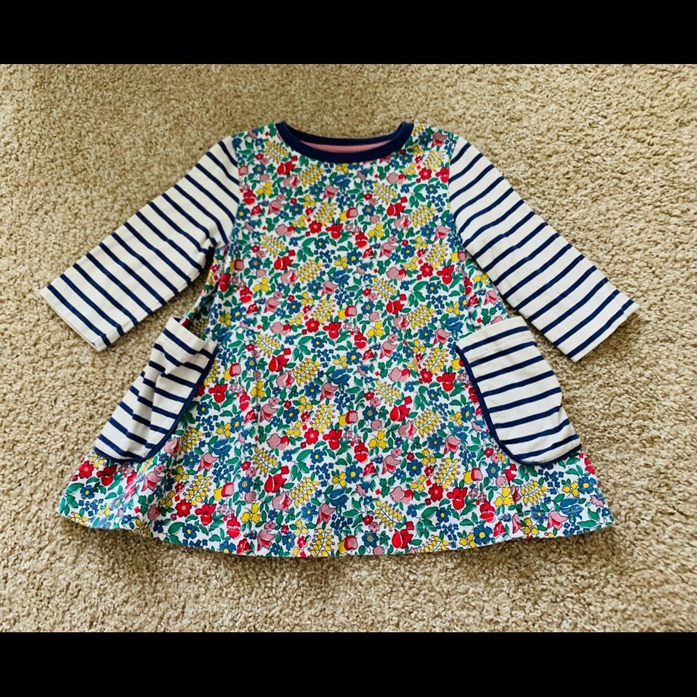 Mini Boden Toddler Girls Floral Navy Striped Long Sleeve Tunic